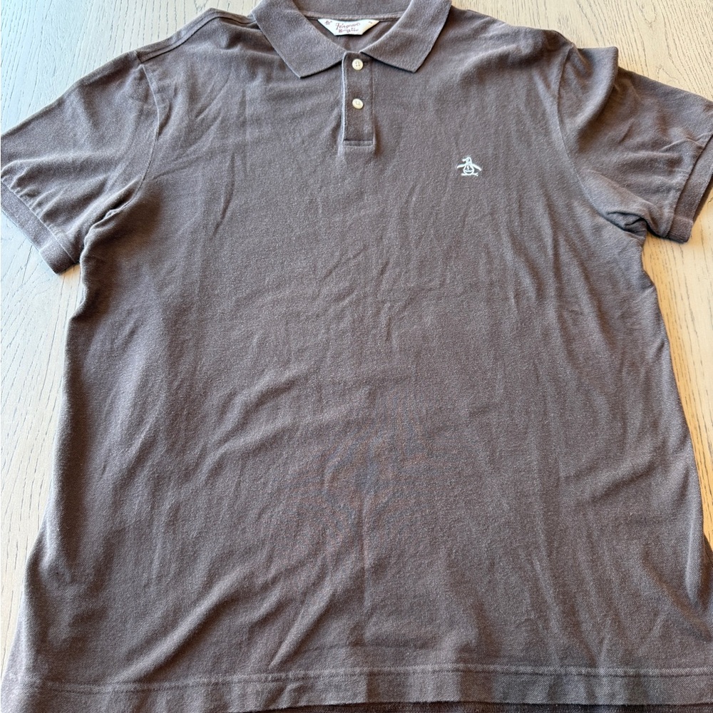 Men’s Original Penguin Brown Polo Shirt Short Sleeve Cotton Size XL